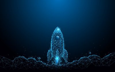 Rocket,Launch.,Business,Startup,Concept,Form,Lines,,Triangles,And,Particle