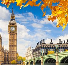 Big Ben with autumn leaves, London