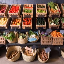 Big,Choice,Of,Fresh,Fruits,And,Vegetables,On,Market,Counter