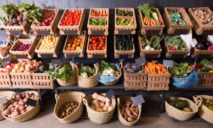 Big,Choice,Of,Fresh,Fruits,And,Vegetables,On,Market,Counter