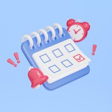 Calendar,With,Clock,And,Bell,3d,Render.,Blue,Organizer,With