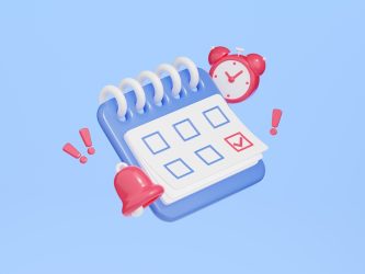 Calendar,With,Clock,And,Bell,3d,Render.,Blue,Organizer,With