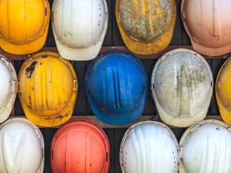 Old,And,Worn,Colorful,Construction,Helmets