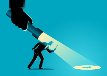 Business,Concept,Illustration,Of,A,Businessman,Being,Guided,By,A