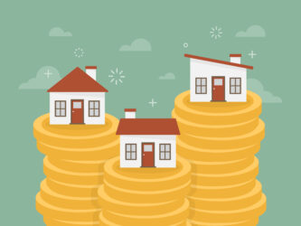 Real,Estate.,House,On,Stack,Of,Coins.,Flat,Design,Business