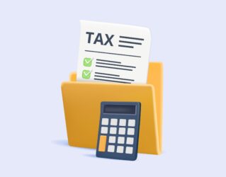 3d,Tax,Paying,Icon,With,Folder,And,Calculator,3d,Vector