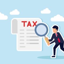 Businessman,Examining,Tax,Document,With,Magnifying,Glass,Illustration,Of,Corporate