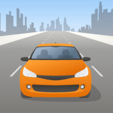 Car,And,Highway,,Front,View,,Vector,Illustration