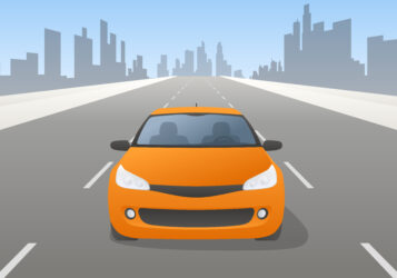 Car,And,Highway,,Front,View,,Vector,Illustration