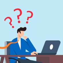 Businessman,Thinking,On,Laptop,With,Question,Mark,Of,Doubt