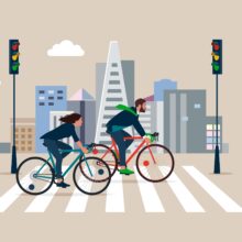 Businessman,And,Woman,Commuter,With,Bicycle,Traveling,To,Work,In