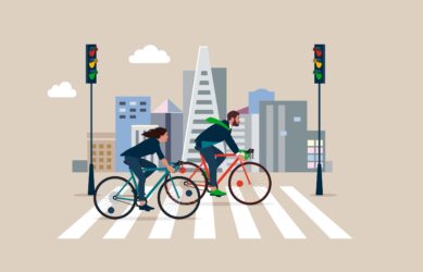 Businessman,And,Woman,Commuter,With,Bicycle,Traveling,To,Work,In