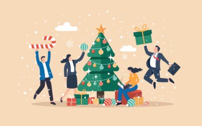 Office,Holiday,Party,Illustration,With,Employees,Decorating,A,Christmas,Tree,