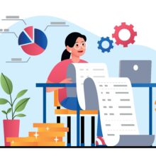 Analyzing,Budget,Web.,Woman,Sitting,With,Big,Check,,Counting,Income