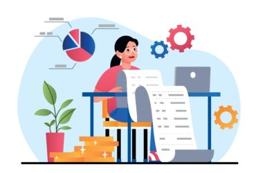 Analyzing,Budget,Web.,Woman,Sitting,With,Big,Check,,Counting,Income